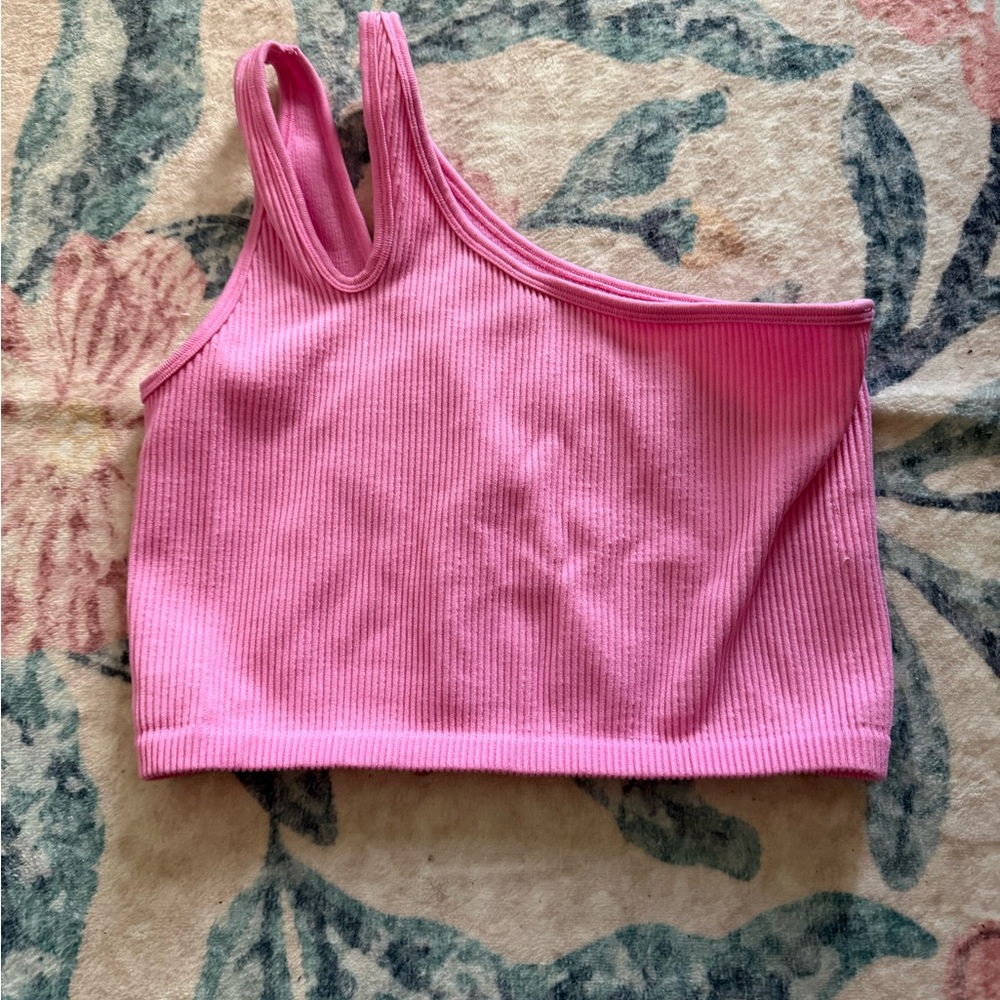 OFFLINE by Aerie Pink Ribbed One-Shoulder Crop Top